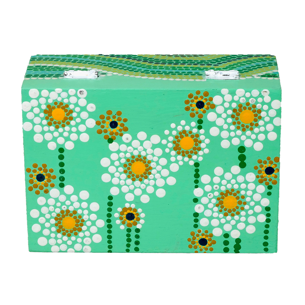 Exquisite Jewellery Box hand-painted with an original Dot Mandala design green by Penkraft